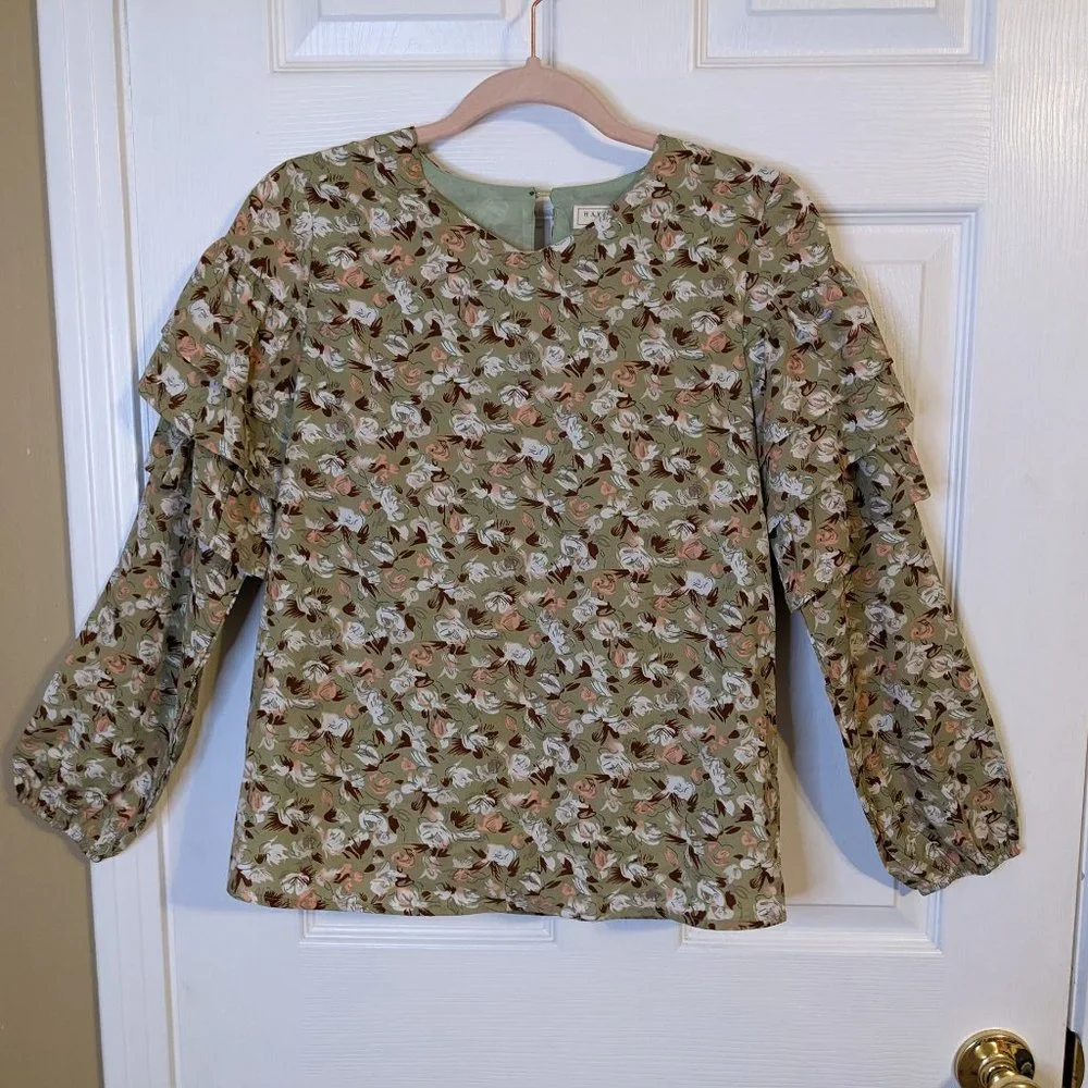 Hayden Girls Sage V-Neck Floral Ruffle Long Sleeve Top Blouse - size XL NWT - Picture 3 of 10